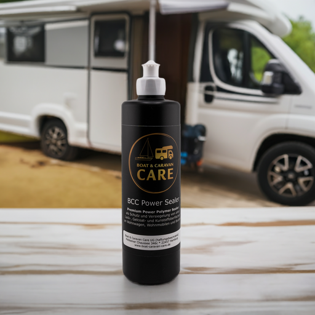 Premium Versiegelung für Wohnmobile, Boote und Wohnwagen.
Power Polymer Sealer mit UV-Schutz und Versiegelung von allen Lack-, Gelcoat- und Kunstoffoberflächen an Wohnwagen, Wohnmobilen und Booten